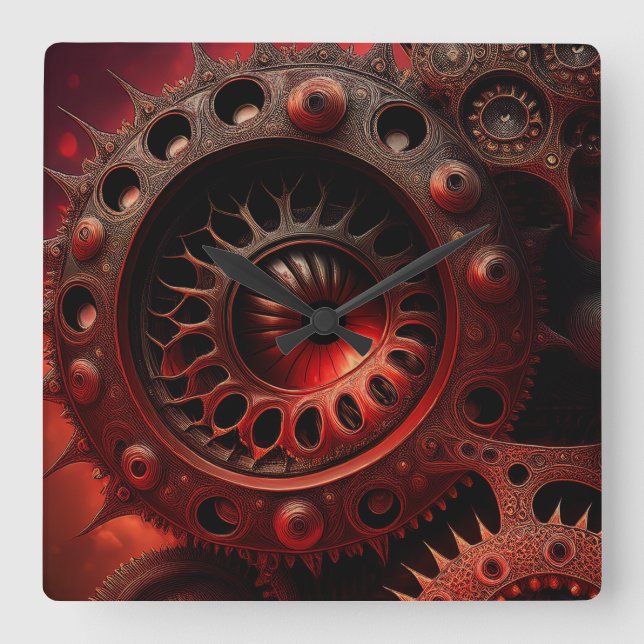 Brons Steampunk Mandelbrot Fraktal Fyrkantig Klocka (Framsida)