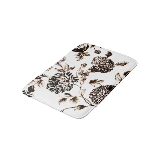 Brons & vitvintage botaniska blom- Toile No.2 Badrumsmatta (Vinklad)