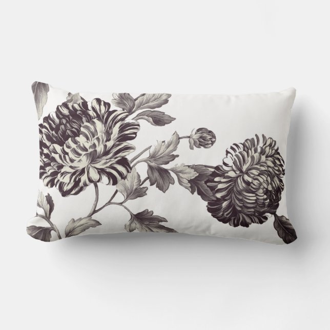 Brons & vitvintage botaniska blom- Toile No.2 Lumbarkudde (Framsida)