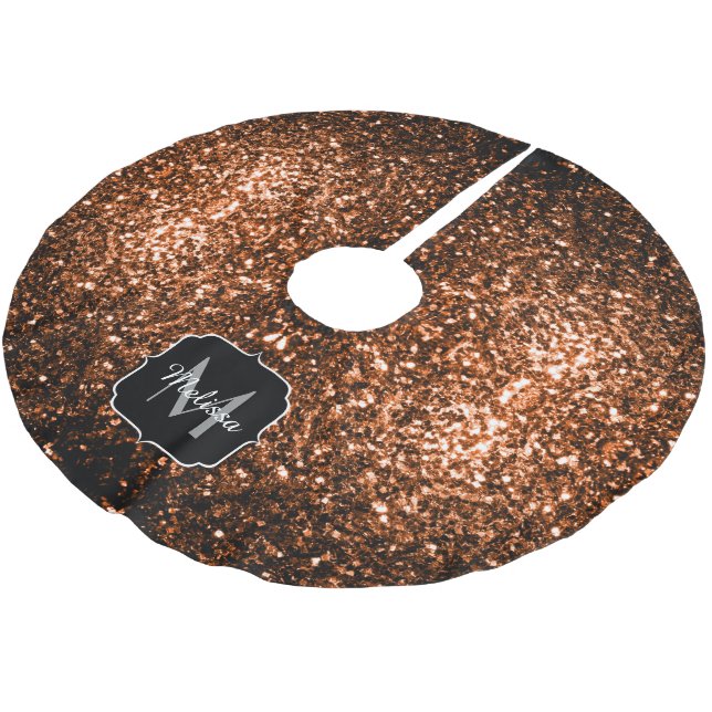 Bronsbrun kopparfalska glitter gnistrar Monogram Julgransmatta Borstad Polyester (Vinklad)