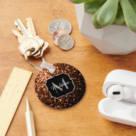 Bronsbrun kopparfalska glitter gnistrar Monogram Nyckelring