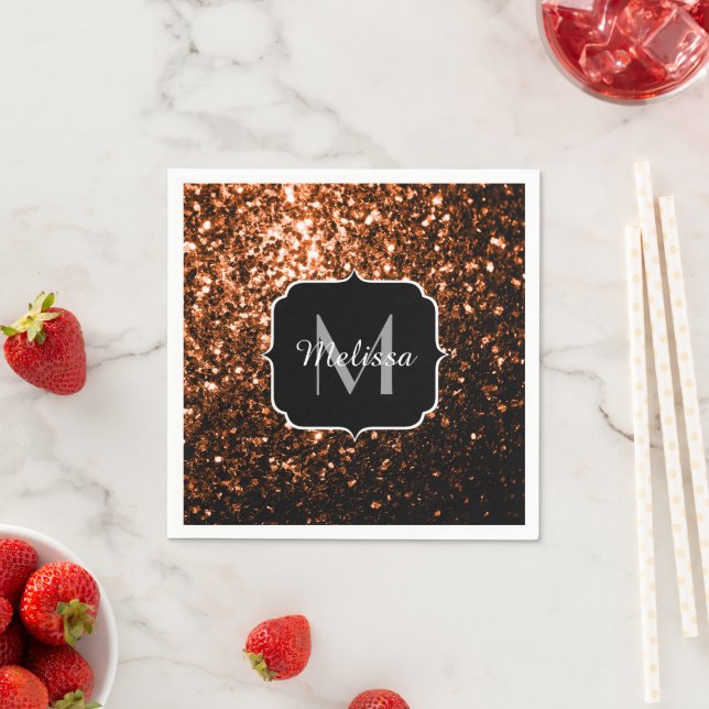 Bronsbrun kopparfalska glitter gnistrar Monogram Pappersservett (Insitu)