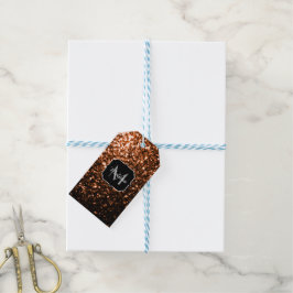 Bronsbrun kopparfalska glitter gnistrar Monogram Presentetikett