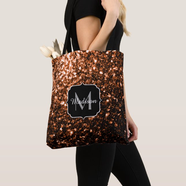 Bronsbrun kopparfalska glitter gnistrar Monogram Tygkasse (Närbild)