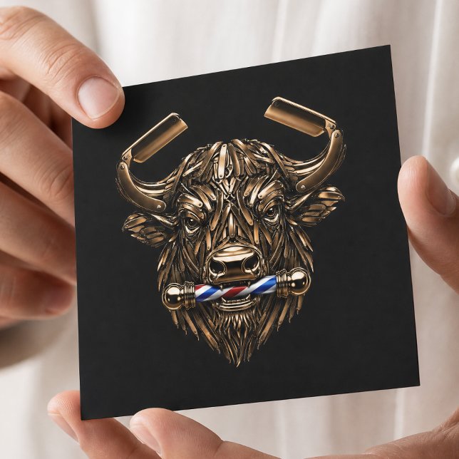 Bronsbuffel Rakhyvel Barberare Logotyp Frisör Fyrkantigt Visitkort (Skapare uppladdad)