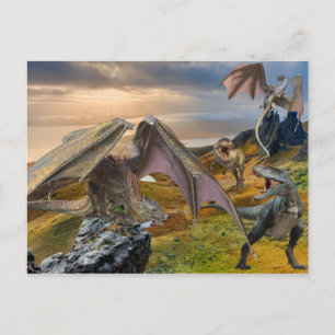 Bronsdrakar Vs Tyrannosaurus Dinosaurie Strid Vykort