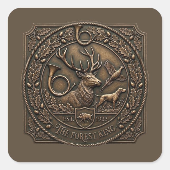 Bronsjaktstugaemblem  fyrkantigt klistermärke (Framsida)
