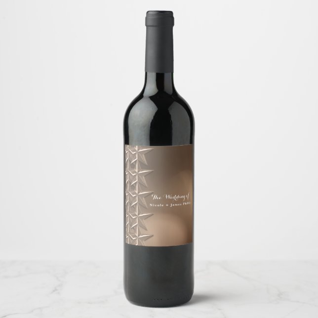 Bronsstjärnor & Eleganta Bokeh-ljus Vin Etiketter (Framsida)