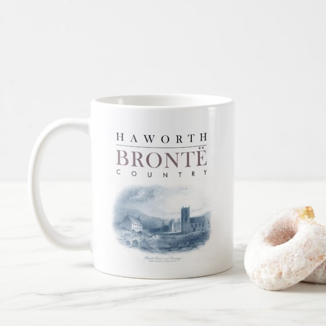 Bronte Land med Haworth Church och Parsonage Kaffemugg (Med munk)
