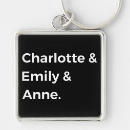 Brontë Sisters I - Charlotte & Emily & Anne Fyrkantig Silverfärgad Nyckelring