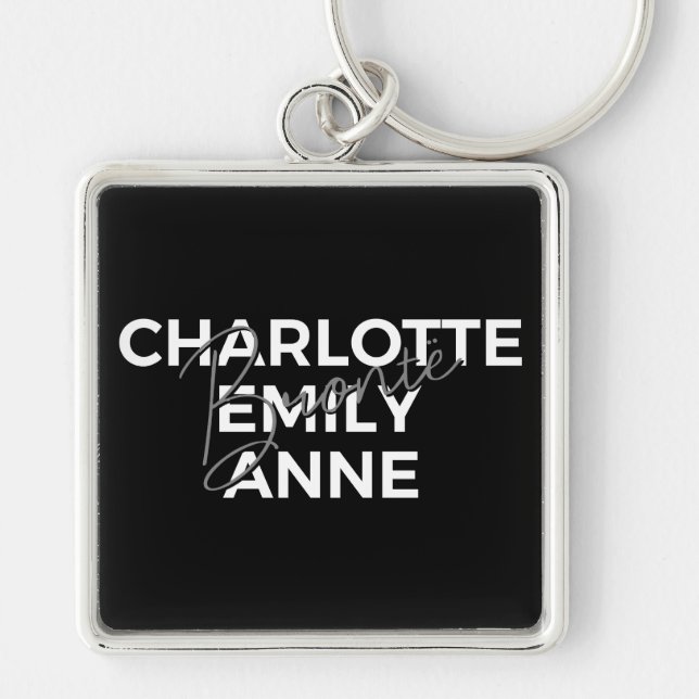 Brontë Sisters II - Charlotte & Emily & Anne Fyrkantig Silverfärgad Nyckelring (Framsidan)