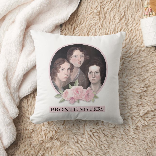 Bronte Sisters Porträtt med Rosa ros Kudde (Filt)