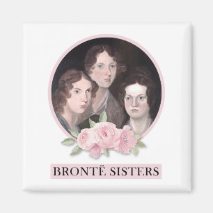 Bronte Sisters Porträtt med Rosa ros Magnet