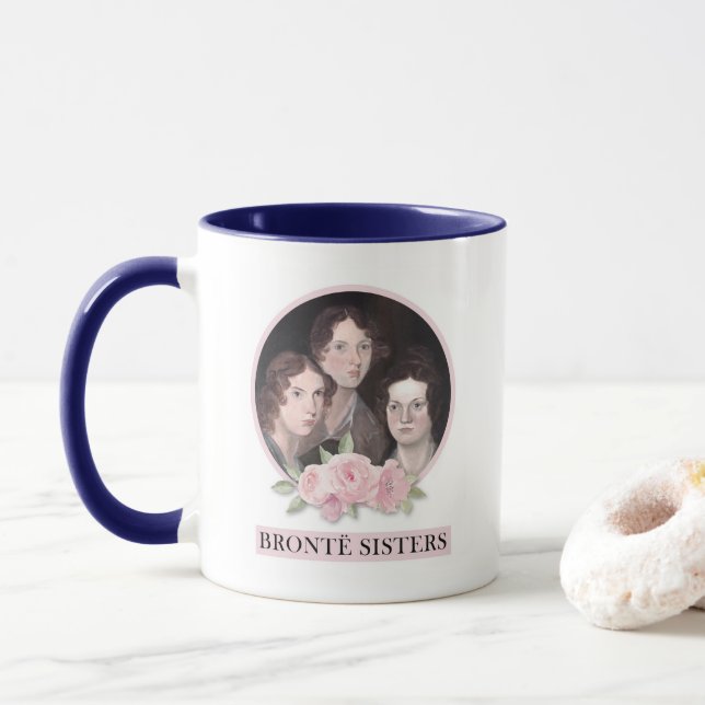 Bronte Sisters Porträtt med Rosa ros Mugg (Med munk)