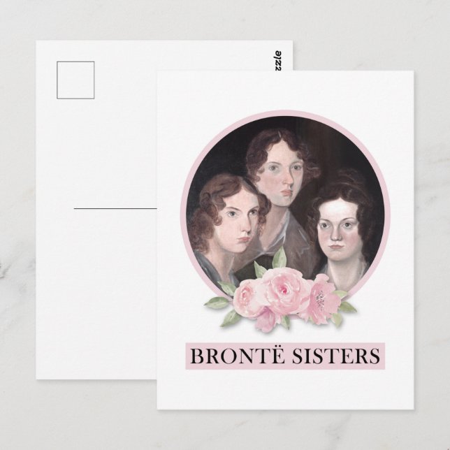 Bronte Sisters Porträtt med Rosa ros Vykort (Fram/baksida)