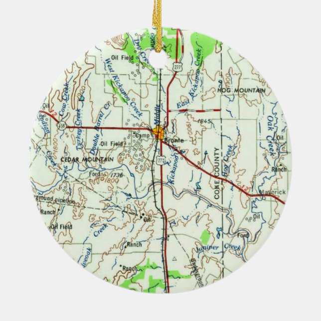 Bronte TX Vintage Karta Julgransprydnad Keramik (Baksidan)