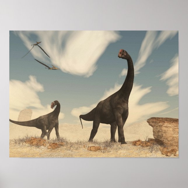 Brontomerus dinosaurs i öknen - 3D-rendering Poster (Framsidan)