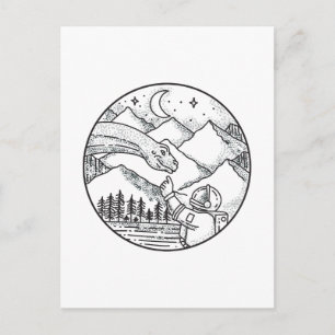 Brontosaurus Astronaut Mountain Circle Tattoo Vykort