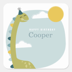 Brontosaurus Blue Dinosaur Birthday Fyrkantigt Klistermärke