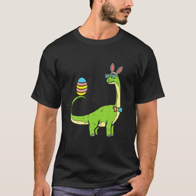 Brontosaurus Bunny Ears Egg Easter Day Cute Dinosa T Shirt (Framsida)