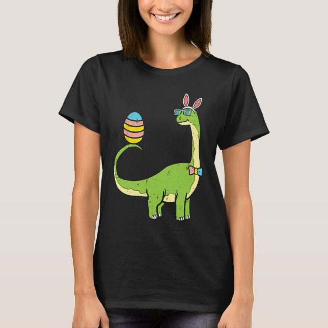 Brontosaurus Bunny Ears Egg Easter Day Dinosaur Di T Shirt (Framsida)