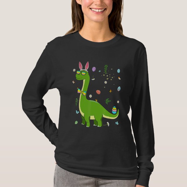 Brontosaurus Bunny Öron Egg Påsk Day Dinosaur Di T Shirt (Framsida)