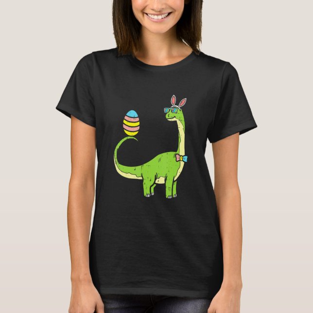Brontosaurus Bunny Öron Egg Påsk Day Dinosaur Di T Shirt (Framsida)