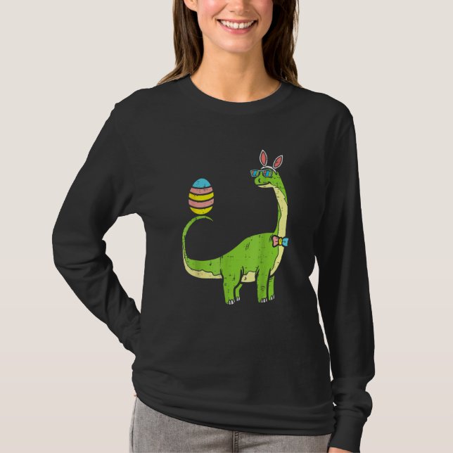 Brontosaurus Bunny Öron Egg Påsk Day Dinosaur Di T Shirt (Framsida)
