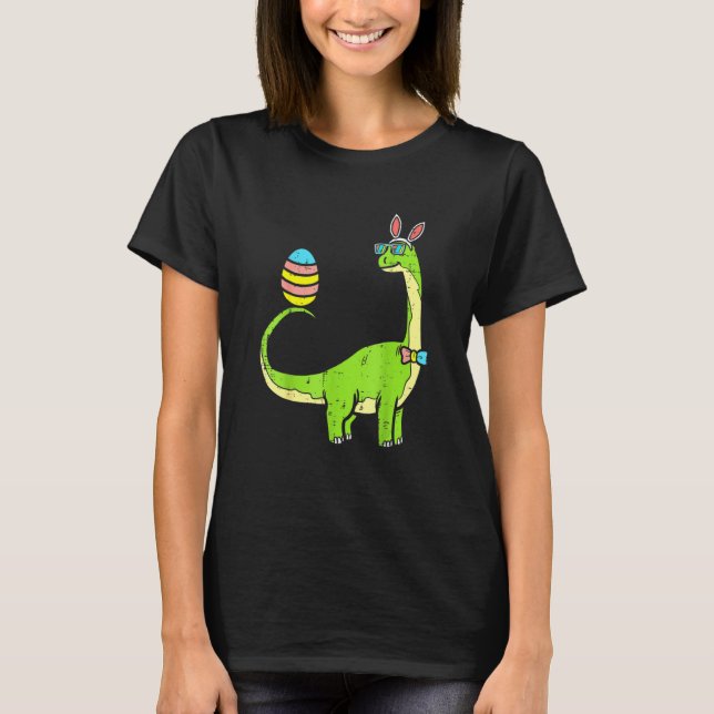 Brontosaurus Bunny Öron Egg Påsk Day Dinosaur Di T Shirt (Framsida)