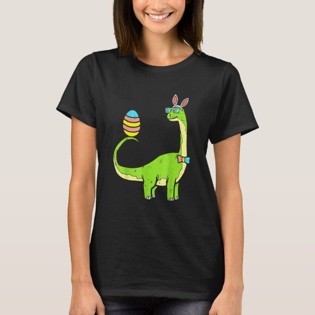 Brontosaurus Bunny Öron Egg Påsk Day Dinosaur Di T Shirt (Framsida)