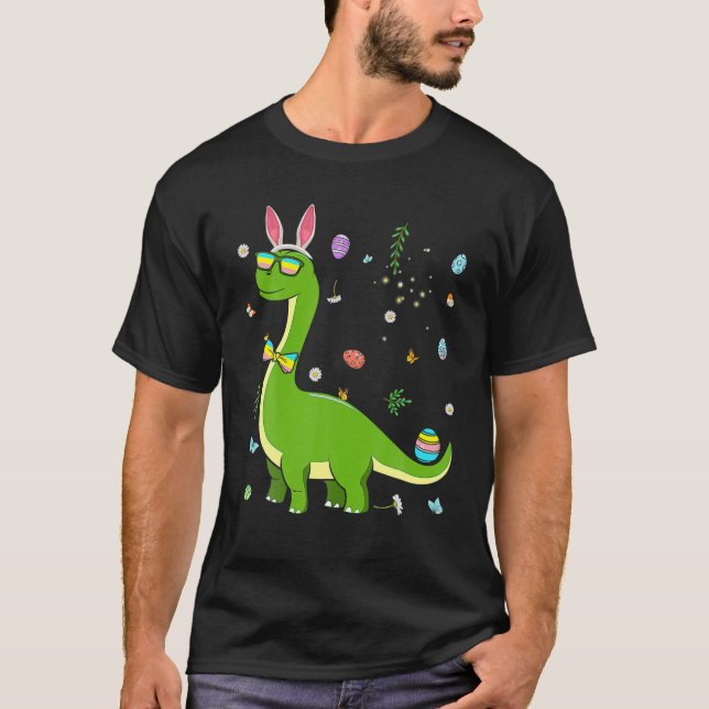 Brontosaurus Bunny Öron Egg Påsk Day Dinosaur Di T Shirt (Framsida)