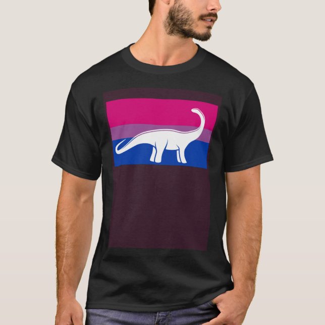 Brontosaurus Dinosaur Bisexual Pride Flag Aestheti T Shirt (Framsida)