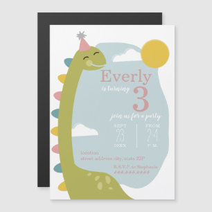 Brontosaurus Dinosaur-Rosan Magnetisk Inbjudningskort