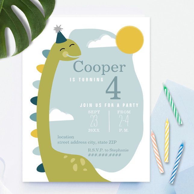 Brontosaurus Himlar Dinosaur Birthday Inbjudningar (Skapare uppladdad)