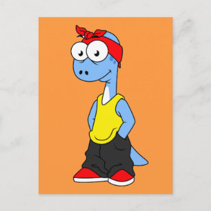 Brontosaurus iklädd hip hop-kläder. vykort