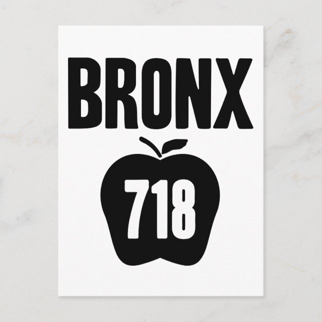 Bronx med stort äpple och 718 områdeskod vykort (Framsida)
