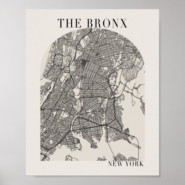 Bronx New York Boho Arch Beige Street Karta Poster (Framsidan)