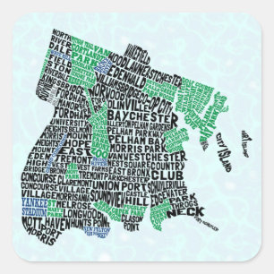Bronx New York City Typography Karta Fyrkantigt Klistermärke