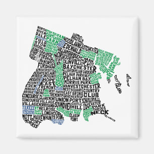 Bronx New York City Typography Karta Magnet