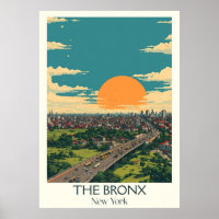 Bronx New York-Vintagen Sunset City Travel Art