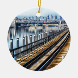 Bronx, ny torg, floden byggnad julgransprydnad keramik