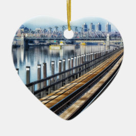 Bronx, ny torg, floden byggnad julgransprydnad keramik