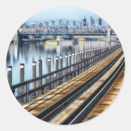 Bronx, ny torg, floden byggnad runt klistermärke