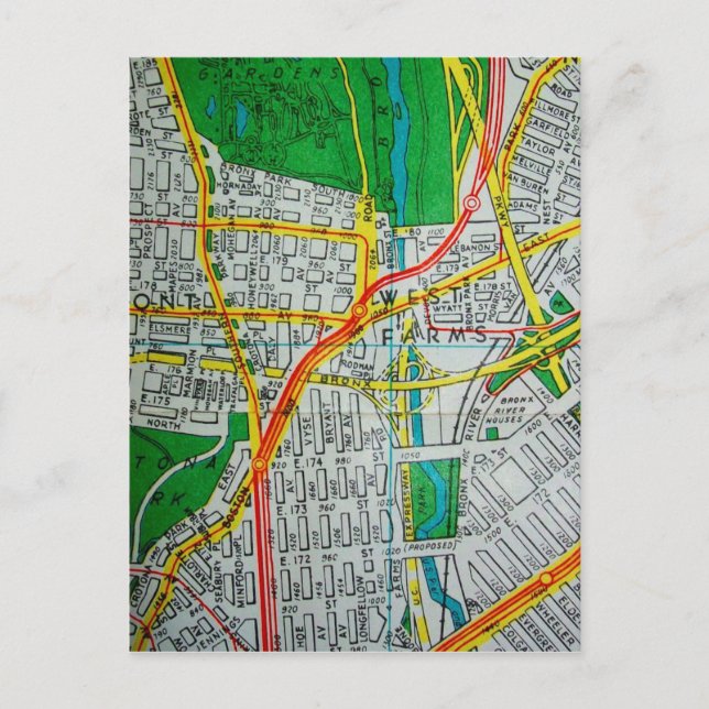 Bronx, NY Vintage Karta Vykort (Framsida)
