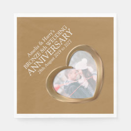 Bronze 8-årsdagen av hjärtfoto på namn napkins pappersservett