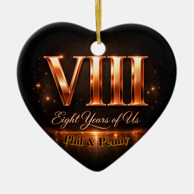 Bronze 8th Anniversary Heart-Shape Custom Ornament (Framsidan)