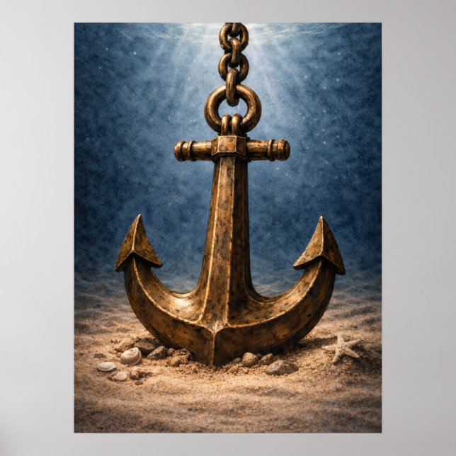 Bronze Anchor Underwater Ocean Poster (Framsidan)