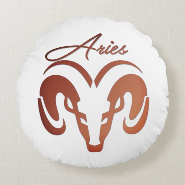 Bronze Aries Ram Zodiac Rund Kudde (Framsidan)