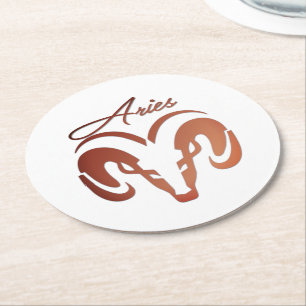 Bronze Aries Ram Zodiac Underlägg Papper Rund