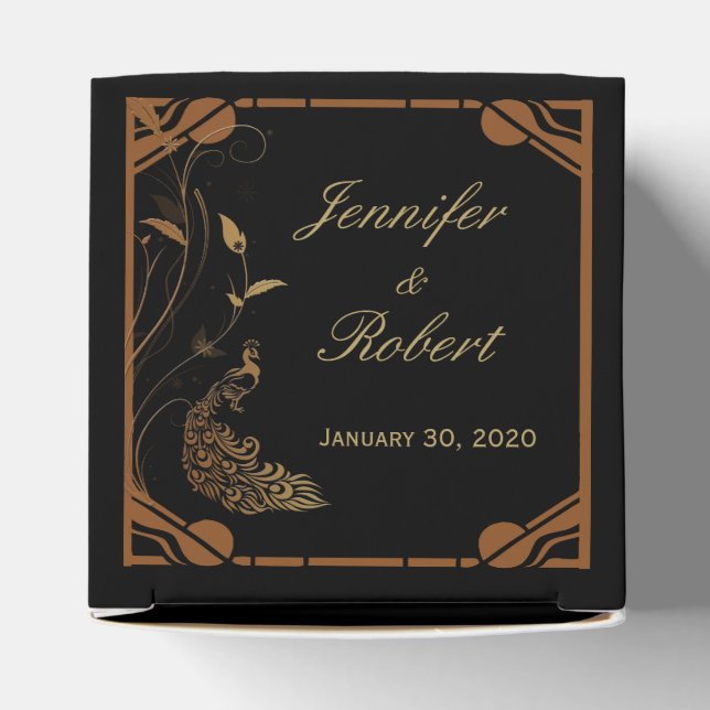 Bronze Art Deco Peacock and FloralW edding Favor B Presentaskar (Överdel)